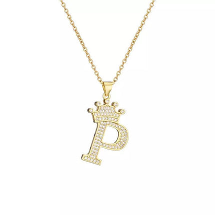 Stainless Steel A-Z Letters Necklace for Men and Women, Gold Overlay Hip Hop Crown Necklaces with Name Chain 22-24", Color Silver - PremiumBrandGoods