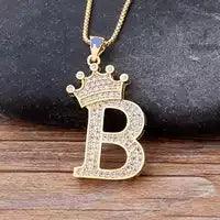 Stainless Steel A-Z Letters Necklace for Men and Women, Gold Overlay Hip Hop Crown Necklaces with Name Chain 22-24", Color Silver - PremiumBrandGoods