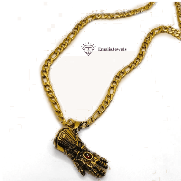 Stainless Steel Chain Necklace and Stainless Steel Gold overlay Infinity Gauntlet Pendant - PremiumBrandGoods