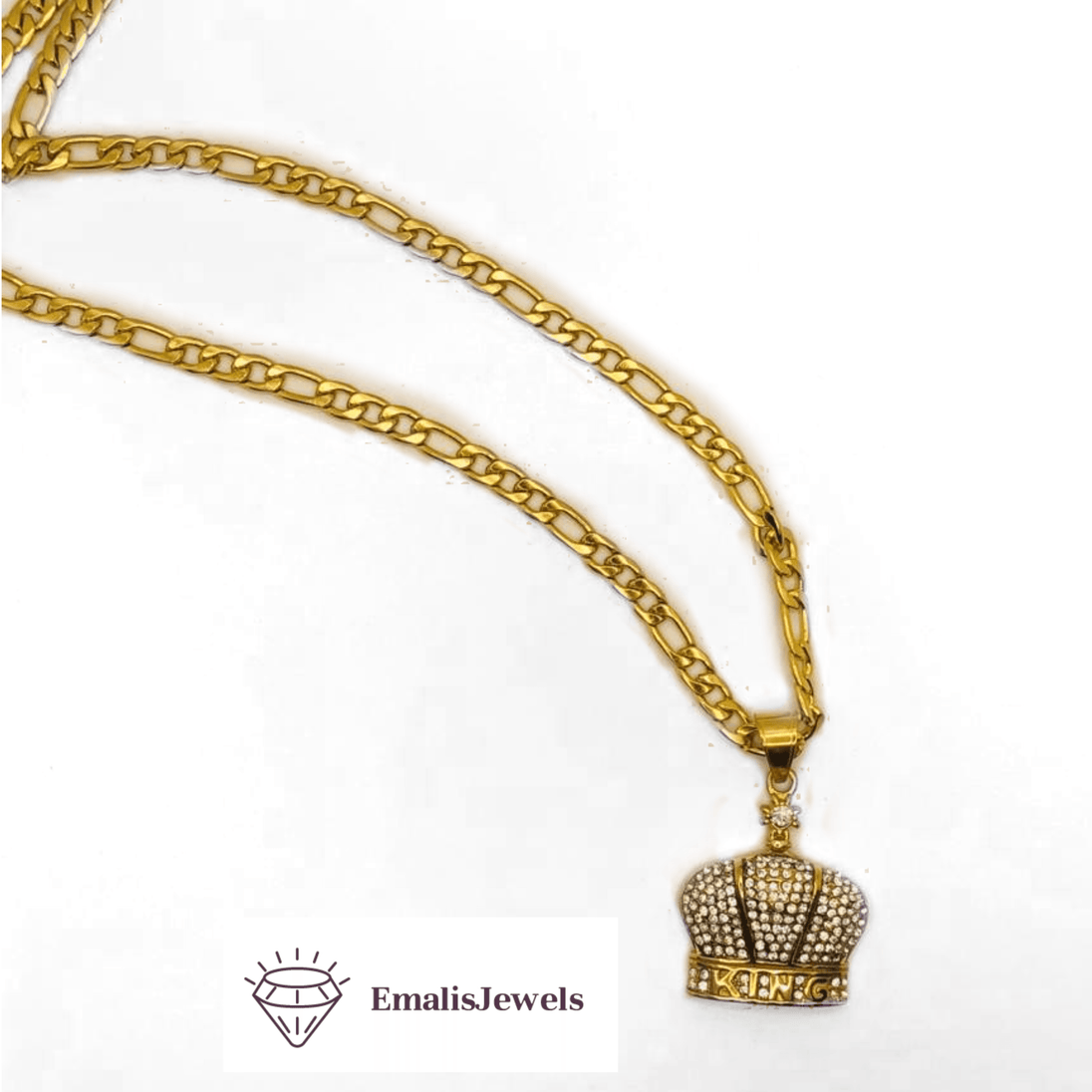 Stainless Steel Chain Necklace and Stainless Steel Gold Overlay King Crown Pendant - PremiumBrandGoods