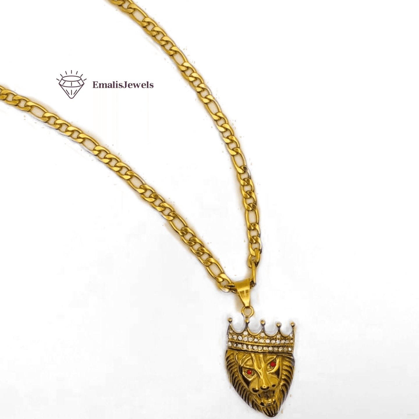Stainless Steel Chain Necklace and Stainless Steel Gold Overlay King Lion Pendant - PremiumBrandGoods