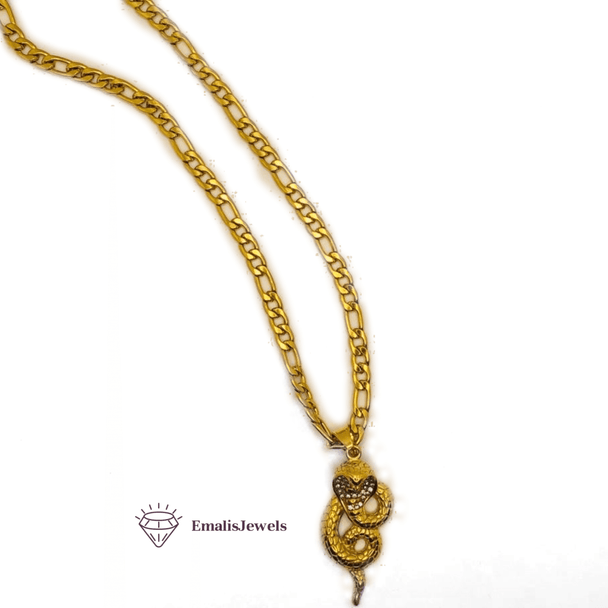 Stainless Steel Chain Necklace and Stainless Steel Gold Overlay Serpent Pendant - PremiumBrandGoods