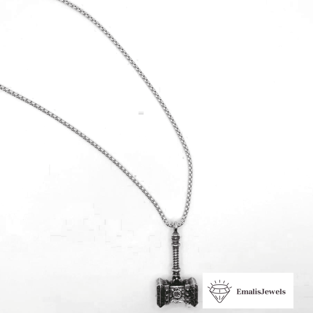 Stainless Steel Chain Necklace and Stainless Steel Hammer Thor Pendant - PremiumBrandGoods