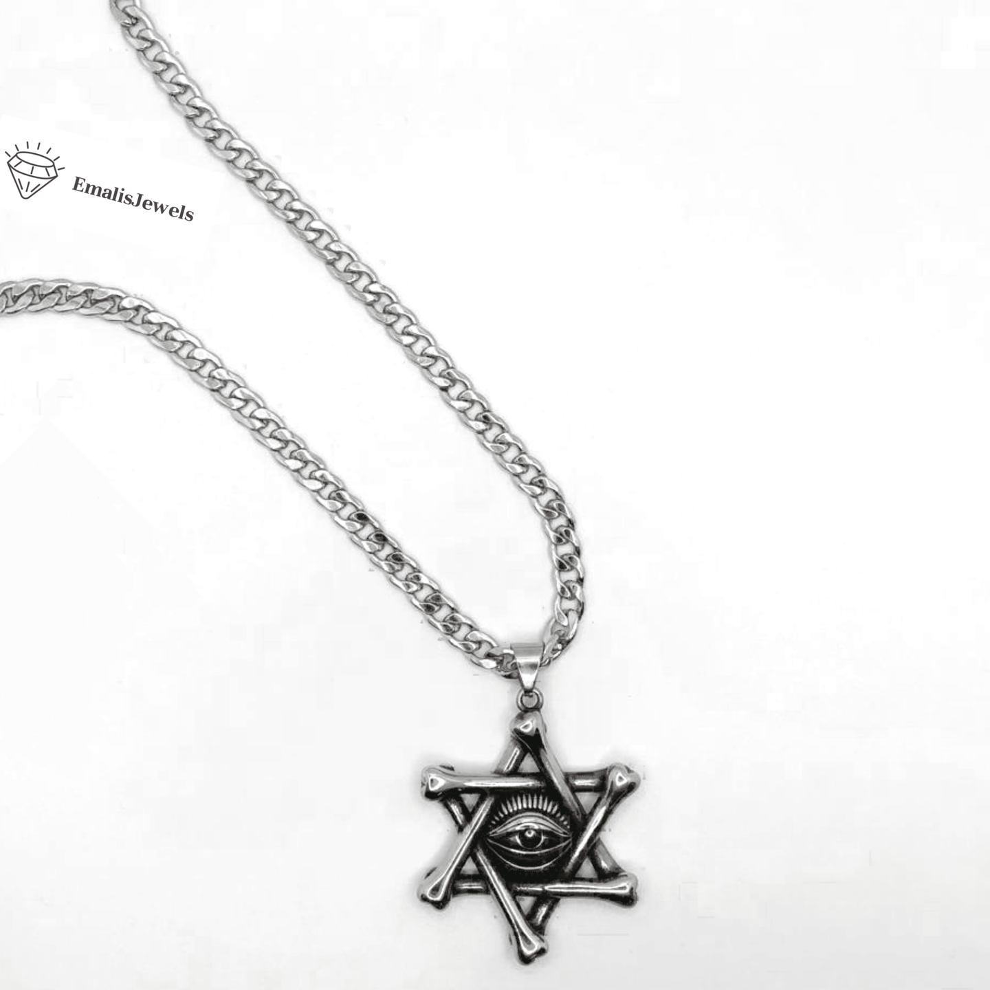 Stainless Steel Chain Necklace and Stainless Steel Star of David w Eye Pendant - PremiumBrandGoods