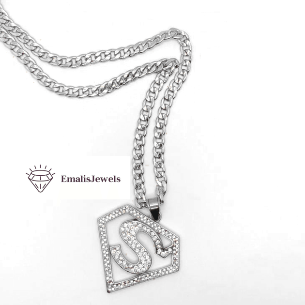 Stainless Steel Chain Necklace and Stainless Steel Super Hero S Pendant - PremiumBrandGoods