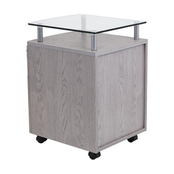 Techni Mobili Rolling File Cabinet with Glass Top, Grey - PremiumBrandGoods