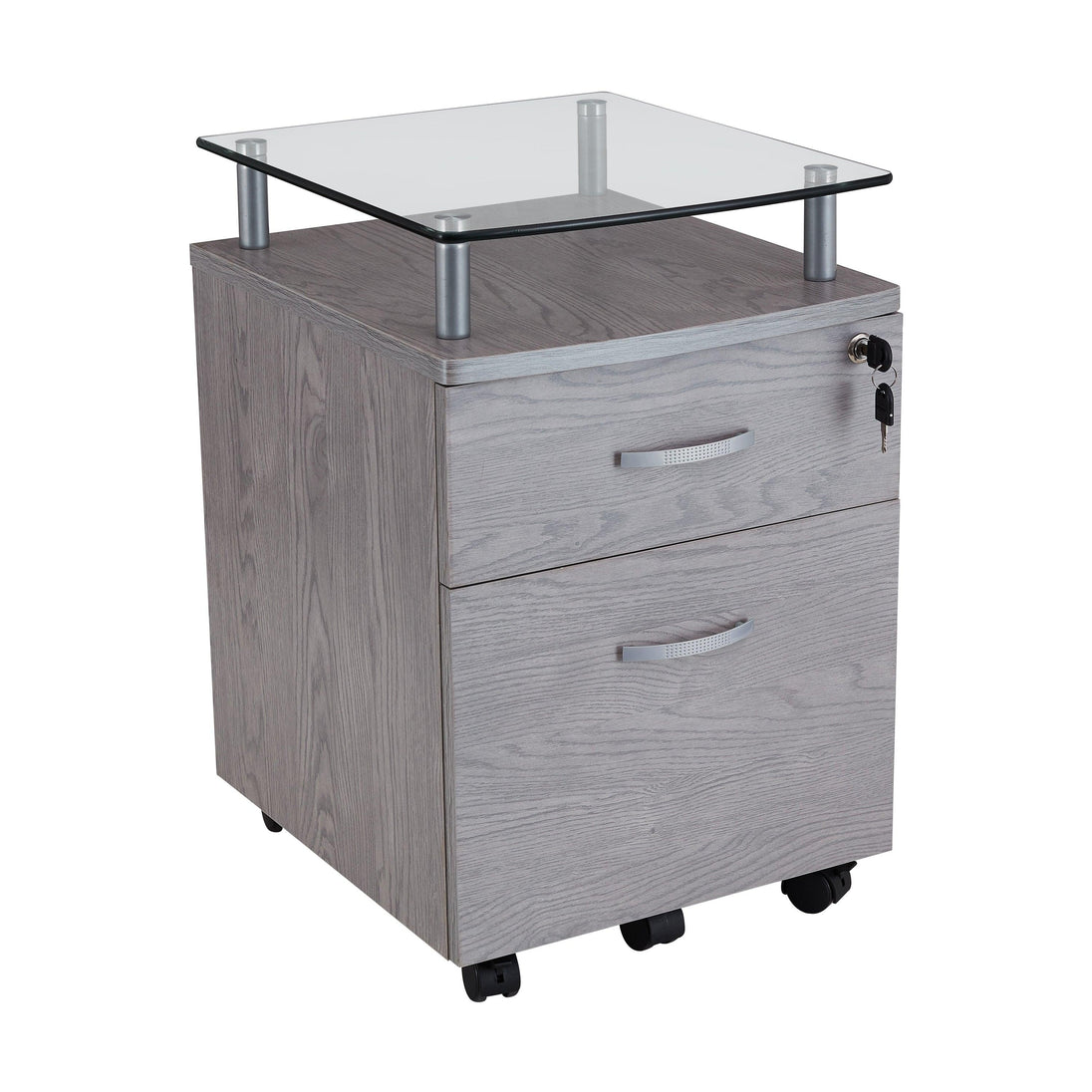 Techni Mobili Rolling File Cabinet with Glass Top, Grey - PremiumBrandGoods