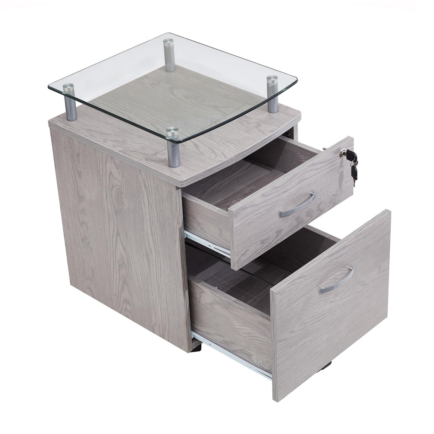 Techni Mobili Rolling File Cabinet with Glass Top, Grey - PremiumBrandGoods