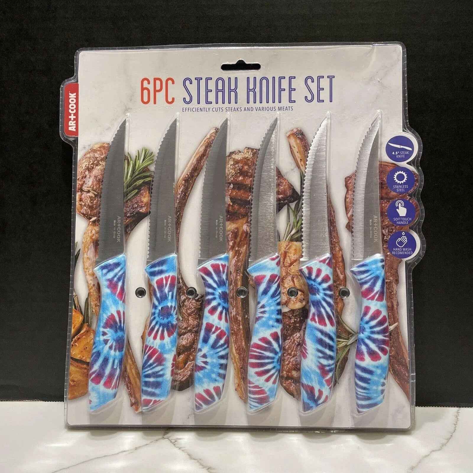 Tie-Dye Art+Cook Blue & Red Steak Knives Set of 6