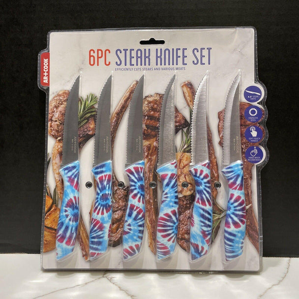 Tie-Dye Art+Cook Blue & Red Steak Knives Set of 6 - PremiumBrandGoods