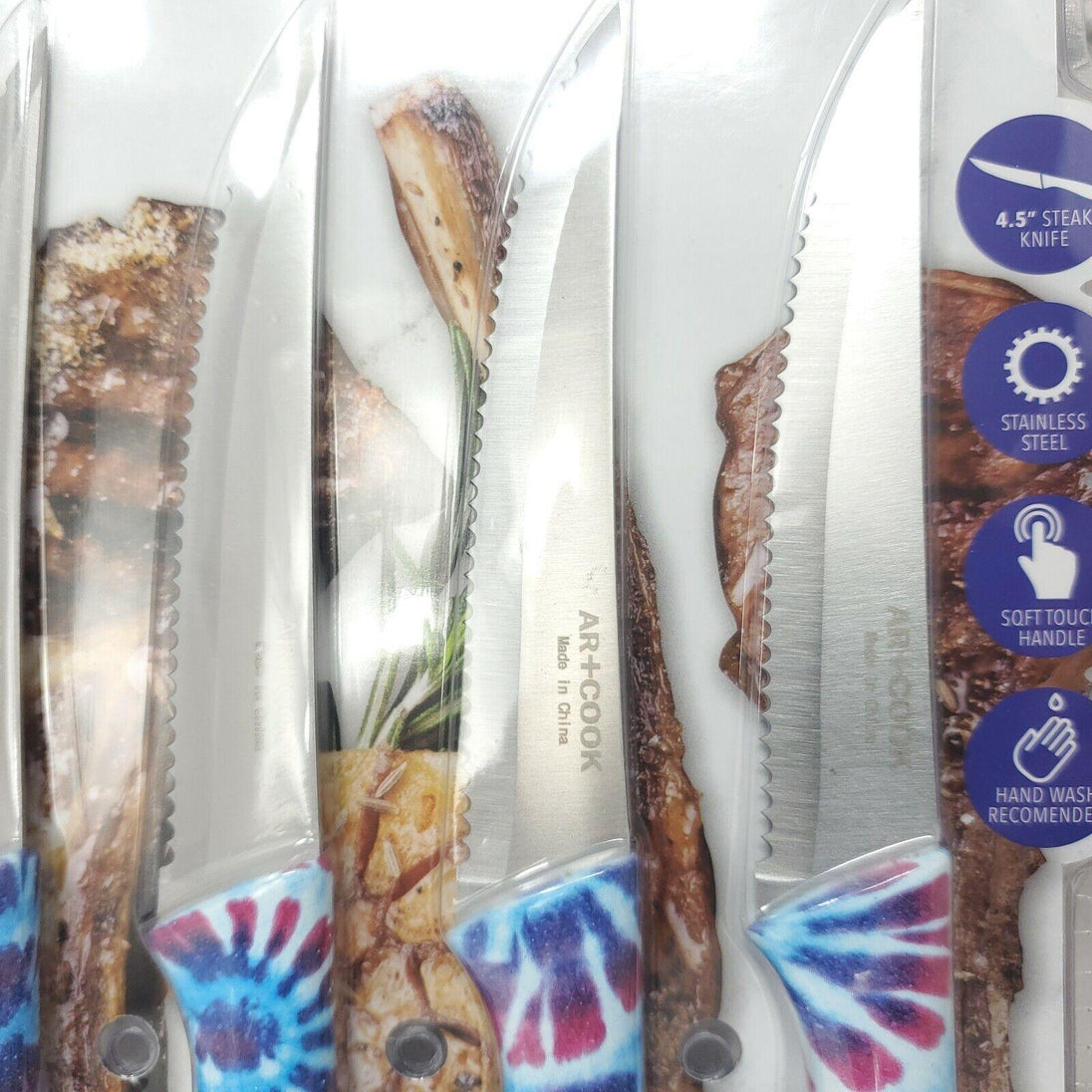 Tie-Dye Art+Cook Blue & Red Steak Knives Set of 6 - PremiumBrandGoods
