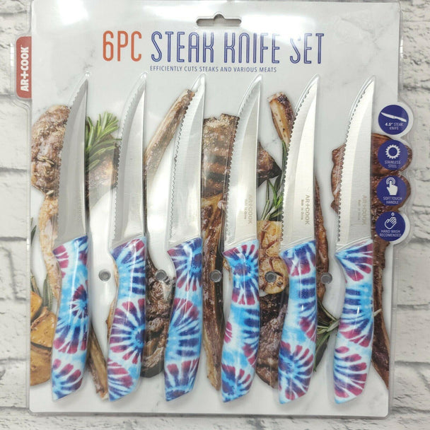 Tie-Dye Art+Cook Blue & Red Steak Knives Set of 6 - PremiumBrandGoods