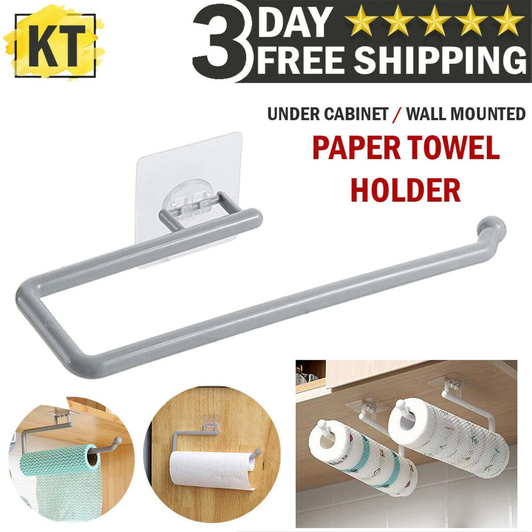 Wall Mount Paper Towel Holder Self Adhesive Stick under Cabinet Kitchen Bathroom