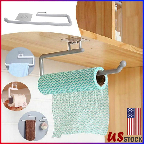 Wall Mount Paper Towel Holder Self Adhesive Stick under Cabinet Kitchen Bathroom