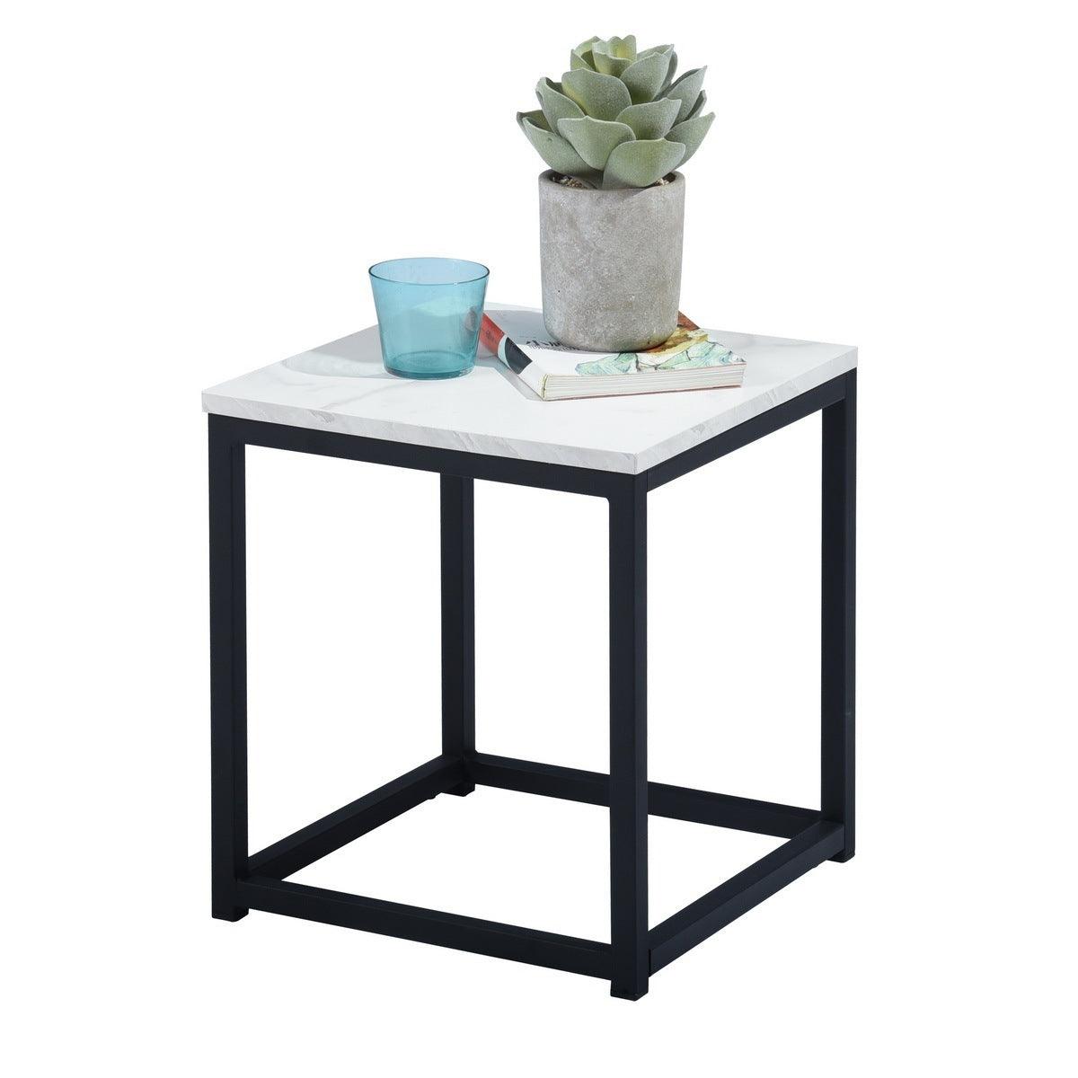 White Marble Print End Table/Side Table/Night Stand, Upgrade Version with Metal Frame Box - PremiumBrandGoods