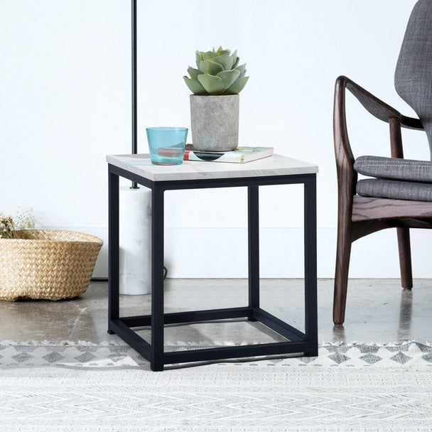 White Marble Print End Table/Side Table/Night Stand, Upgrade Version with Metal Frame Box - PremiumBrandGoods