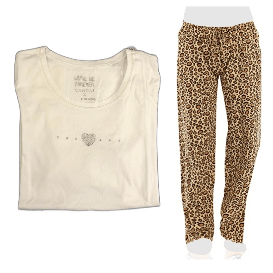 Women's Cozy Leggings Set Cheetah Pants and Cotton Soft Heart T shirt by Just Love - PremiumBrandGoods