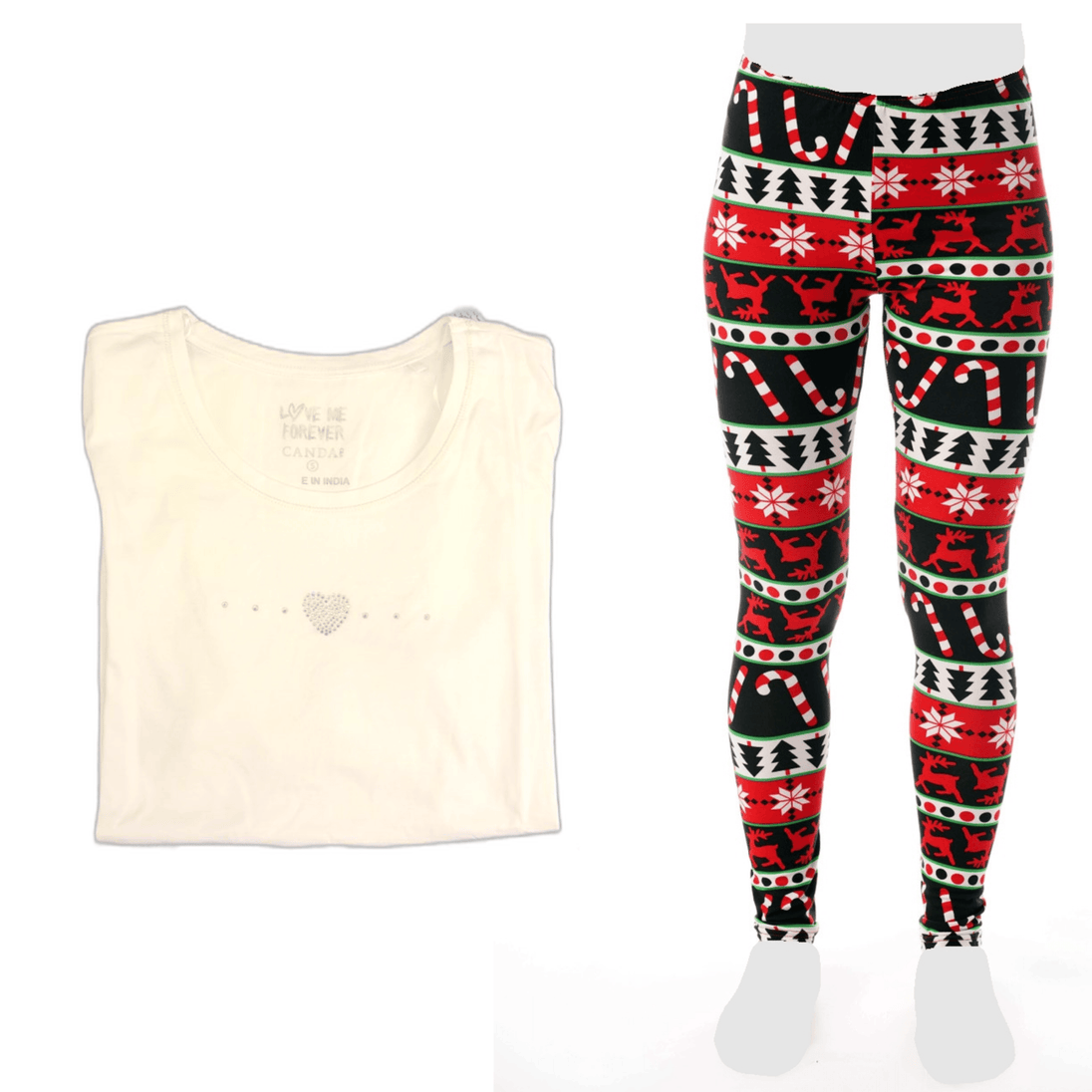 Women's Cozy Leggings Set Christmas Pants and Cotton Soft Heart T shirt by Just Love - PremiumBrandGoods