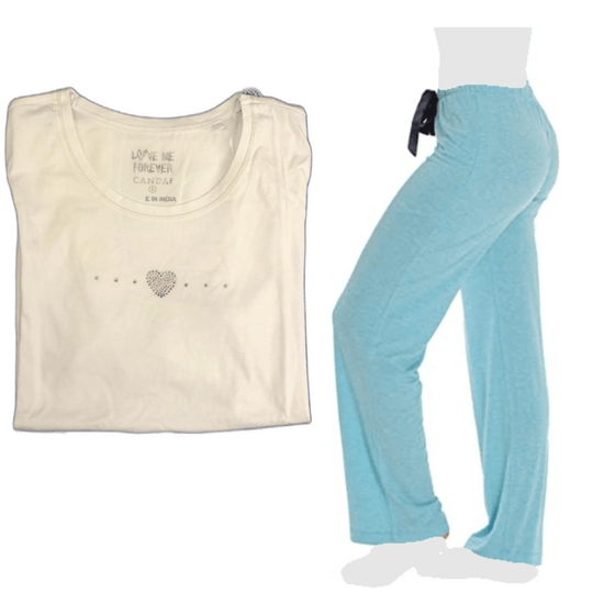 Women's Cozy Pajama Set Baby Blue Pants and Cotton Soft Heart T shirt by Just Love - PremiumBrandGoods