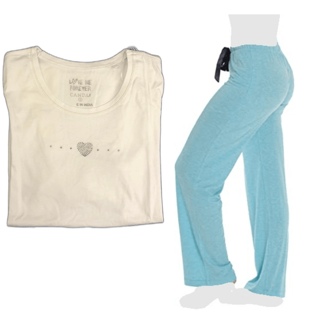 Women's Cozy Pajama Set Baby Blue Pants and Cotton Soft Heart T shirt by Just Love - PremiumBrandGoods