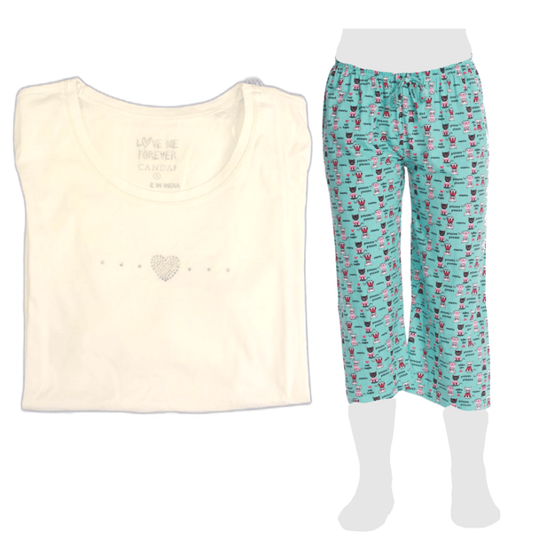 Women's Cozy Pajama Set Cute Cat Pants and Cotton Soft Heart T shirt by Just Love - PremiumBrandGoods