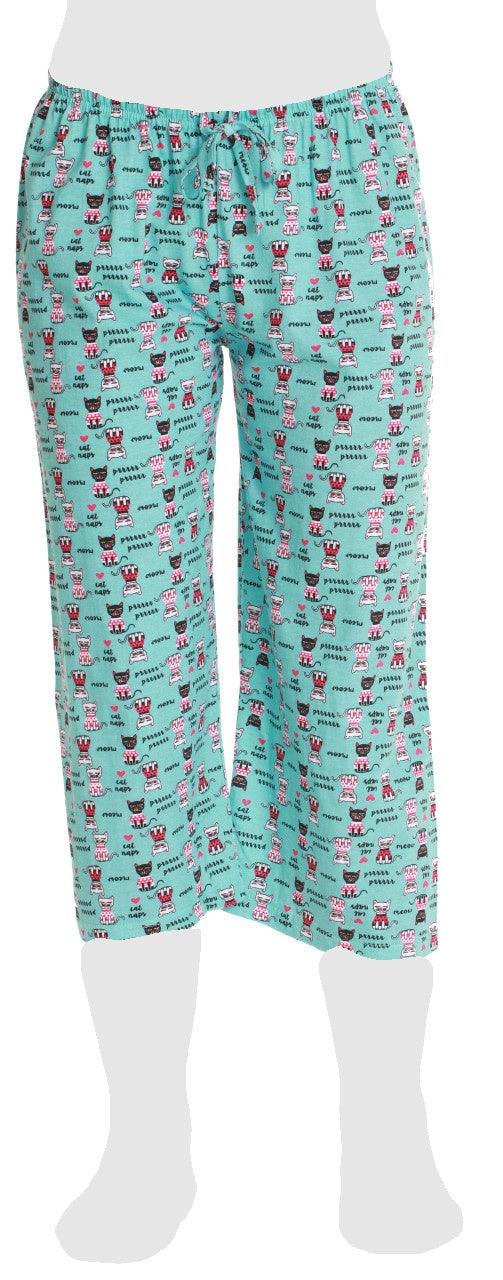 Women's Cozy Pajama Set Cute Cat Pants and Cotton Soft Heart T shirt by Just Love - PremiumBrandGoods