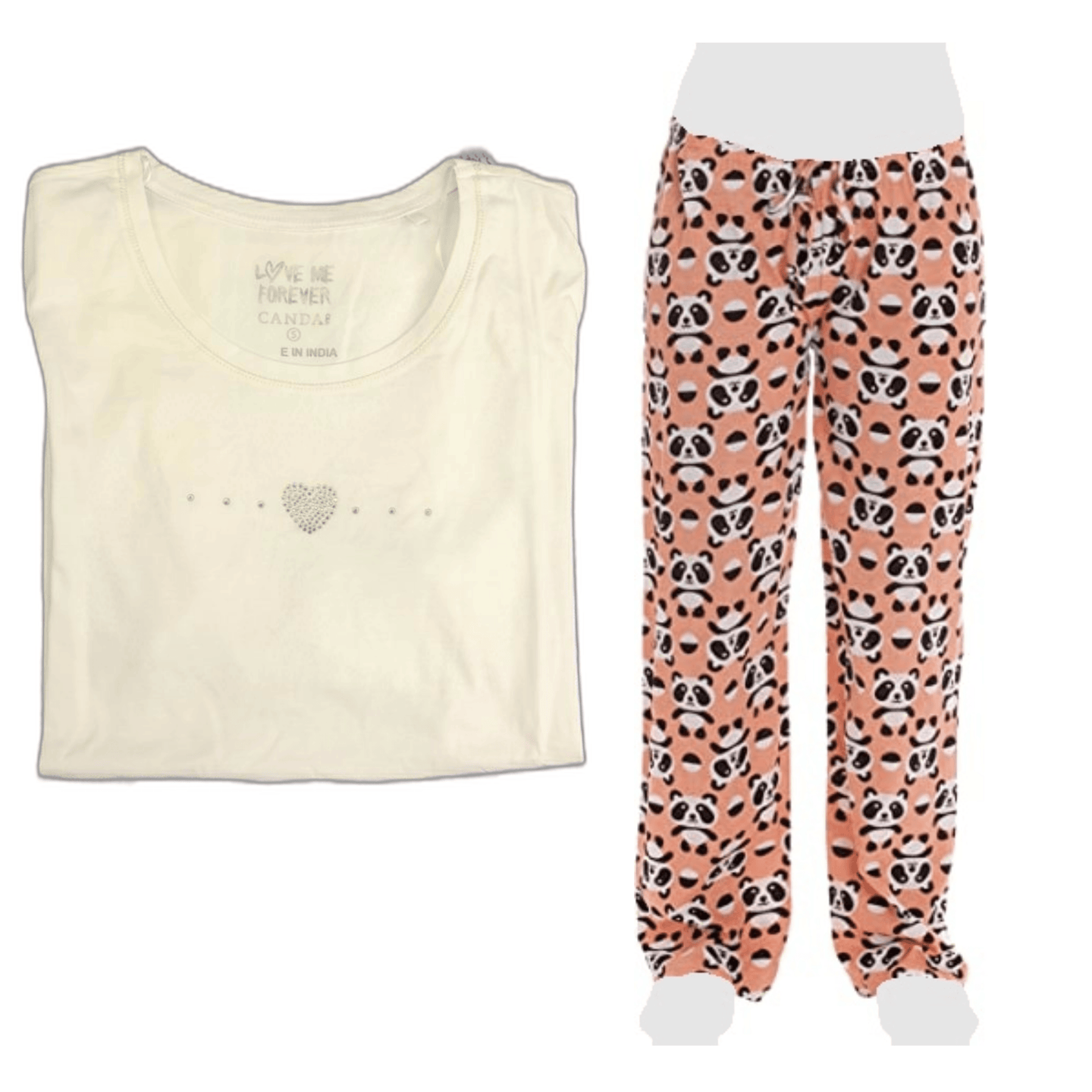 Women's Cozy Pajama Set Cute Panda Pants and Cotton Soft Heart T shirt by Just Love - PremiumBrandGoods