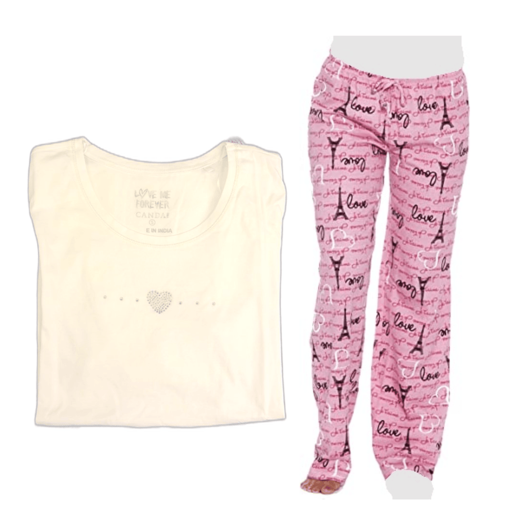 Women's Cozy Pajama Set EIFFEL TOWER Pants and Cotton Soft Heart T shirt by Just Love - PremiumBrandGoods
