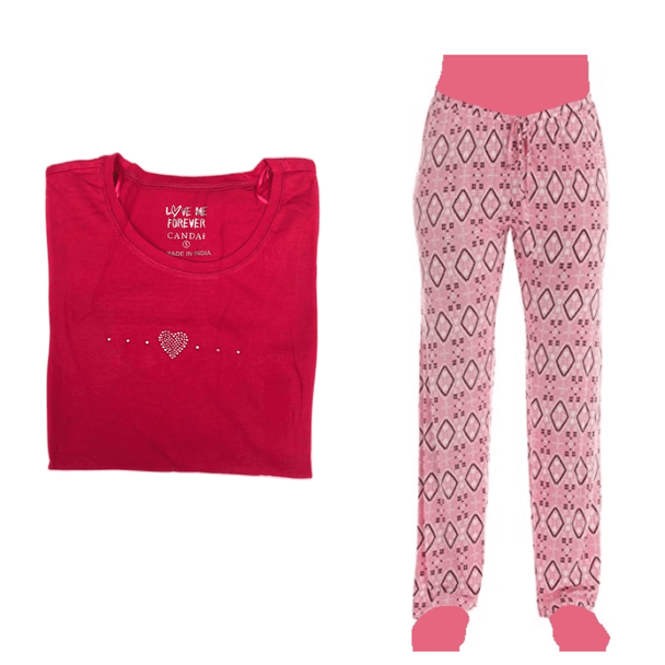 Women's Cozy Pajama Set Pants and Cotton Soft Heart T shirt by Just Love - PremiumBrandGoods