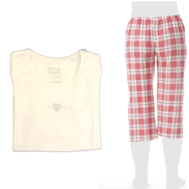 Women's Cozy Pajama Set Plaid Pants and Cotton Soft Heart T shirt by Just Love - PremiumBrandGoods