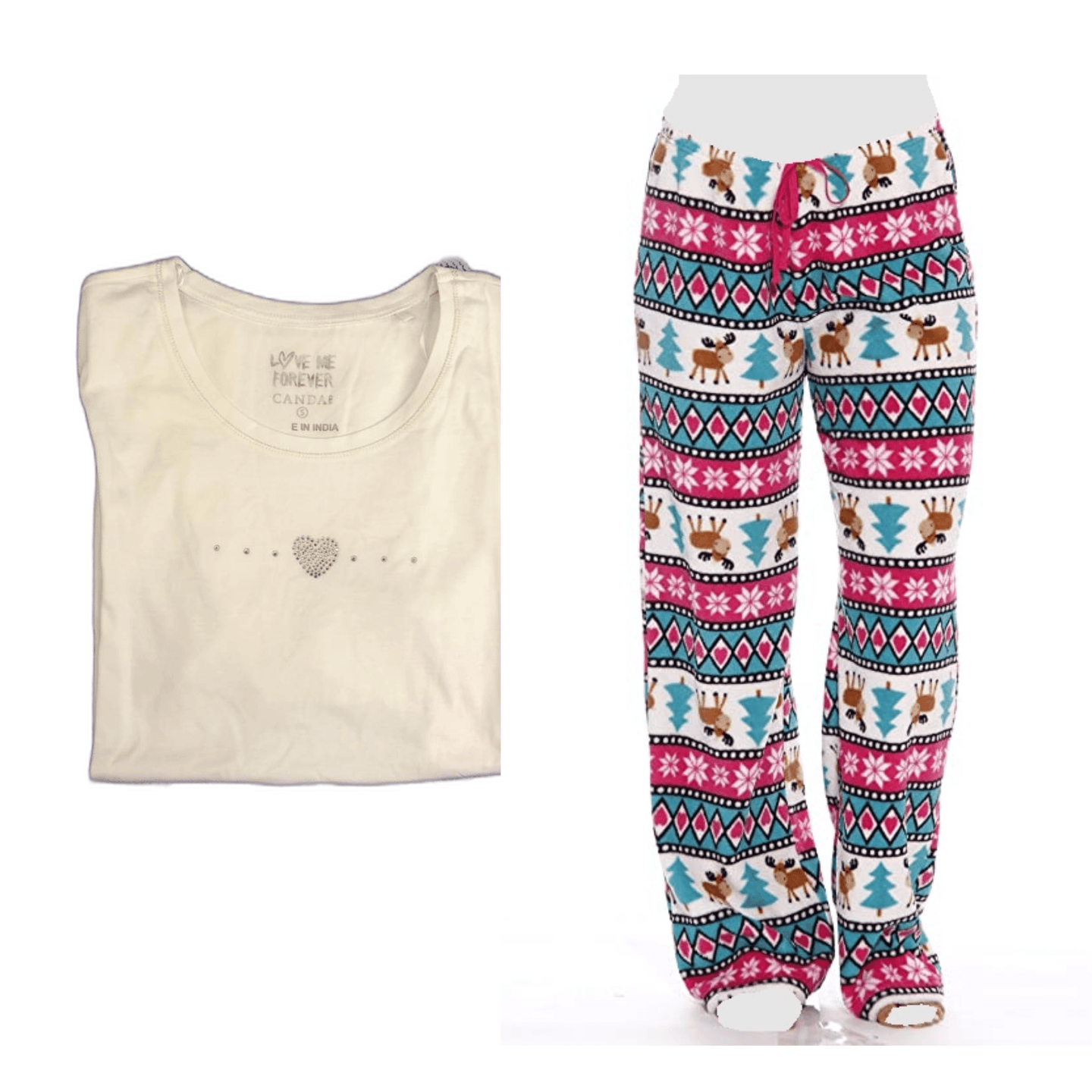 Women's Cozy Pajama Set Plush Holiday Pants and Cotton Soft Heart T shirt by Just Love - PremiumBrandGoods