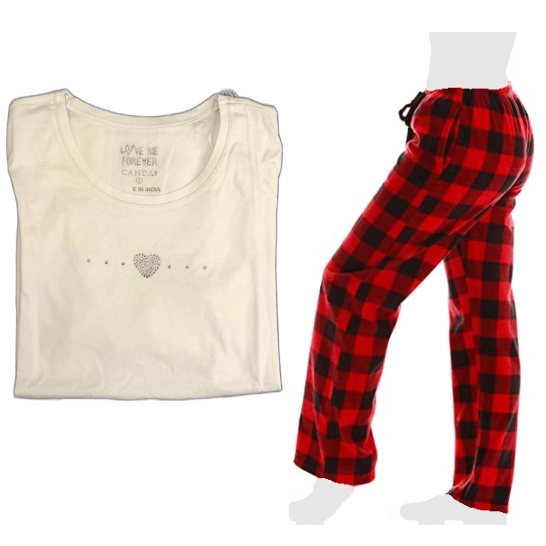 Women's Cozy Pajama Set Plush Red Pants and Cotton Soft Heart T shirt by Just Love - PremiumBrandGoods