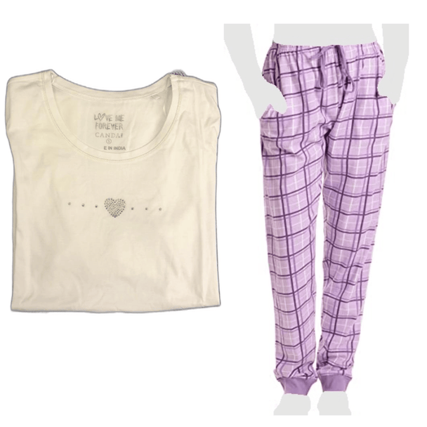 Women's Cozy Pajama Set Purple Plaid Pants and Cotton Soft Heart T shirt by Just Love - PremiumBrandGoods