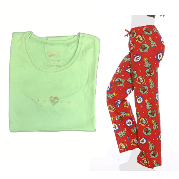 Women's Cozy Pajama Set Santa Snowman Pants and Cotton Soft Heart T shirt by Just Love - PremiumBrandGoods