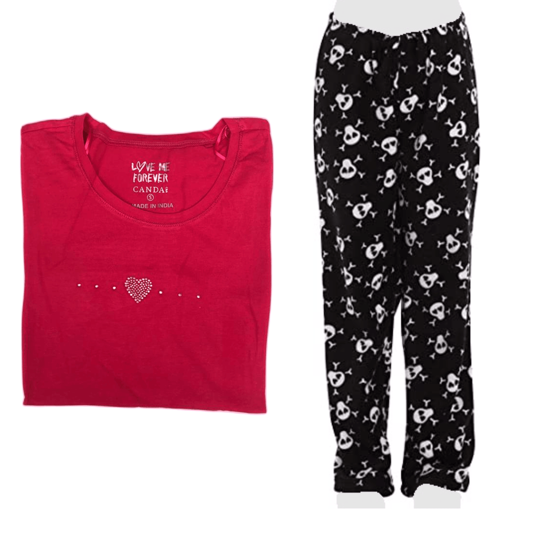 Women's Cozy Pajama Set Skull Pants and Cotton Soft Heart T shirt by Just Love - PremiumBrandGoods