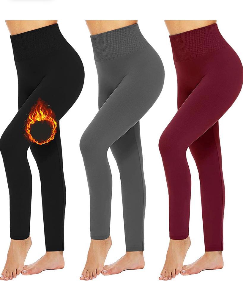  Womens Fleece Lined Leggings Thermal Warm Winter Tights High  Waisted Thick Yoga Pants Cold Weather Inner Pocket Rose Red XS