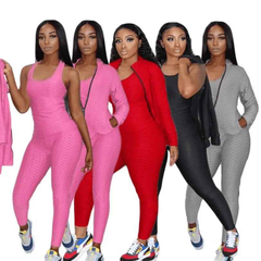 Women's Fitness Suit 3 piece Set Sweater Sweatpants Tank Top Stretchy Soft (6 Colors , 4 Sizes)