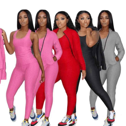 Women's Fitness Suit 3 piece Set Sweater Sweatpants Tank Top Stretchy Soft (6 Colors , 4 Sizes)