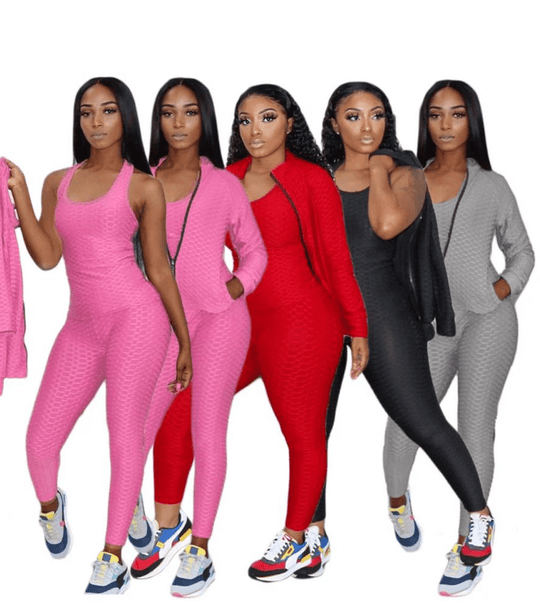 Women's Fitness Suit 3 piece Set Sweater Sweatpants Tank Top Stretchy Soft (6 Colors , 4 Sizes) - PremiumBrandGoods