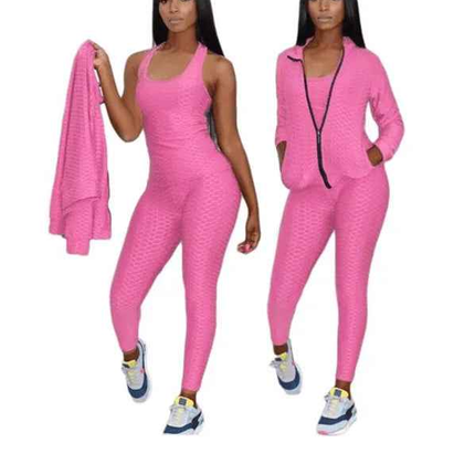 Women's Fitness Suit 3 piece Set Sweater Sweatpants Tank Top Stretchy Soft (6 Colors , 4 Sizes)