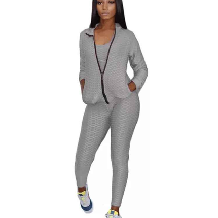 Women's Fitness Suit 3 piece Set Sweater Sweatpants Tank Top Stretchy Soft (6 Colors , 4 Sizes)