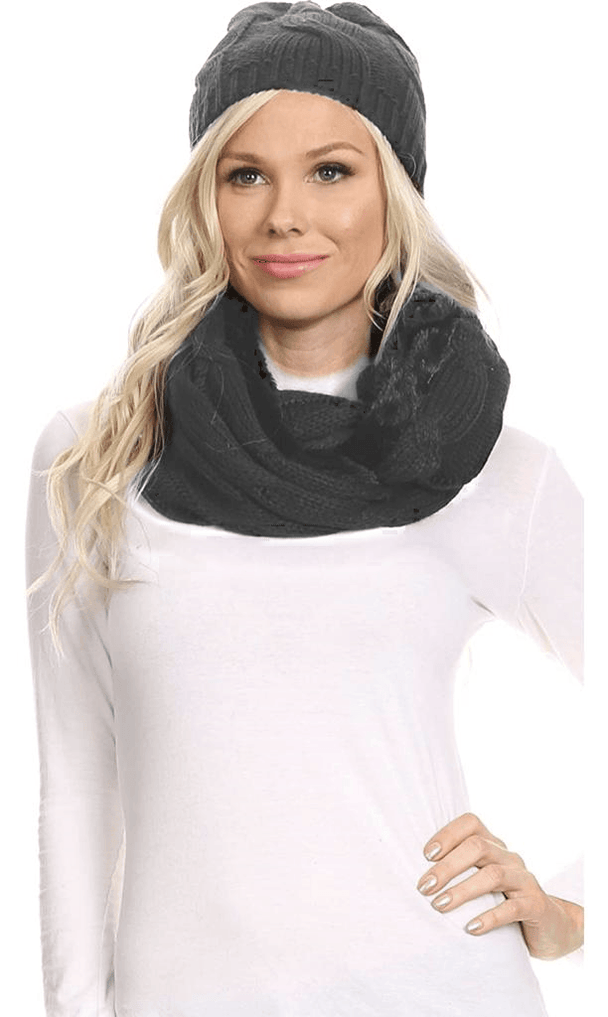 Women's Infinity Scarf and Winter Hat Set Warm n Cozy with Faux Fur Inside - PremiumBrandGoods